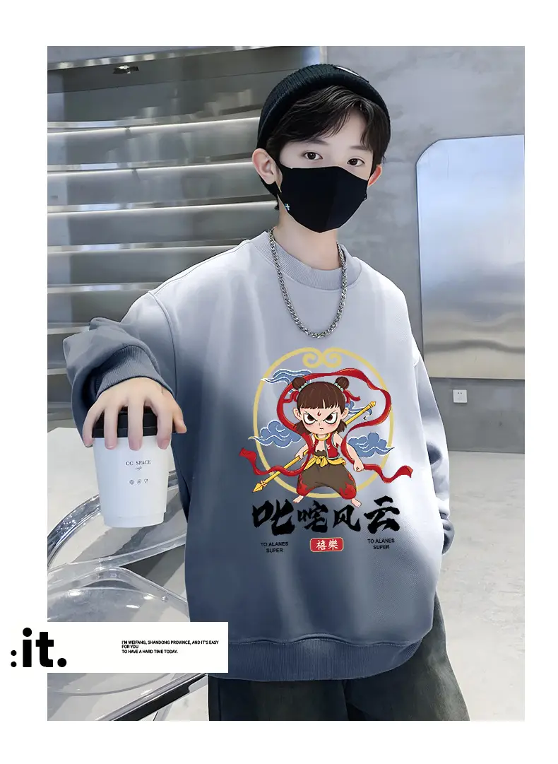 Boys Cartoon Sweatshirt Gradient Purple White Long Sleeve — feature 8