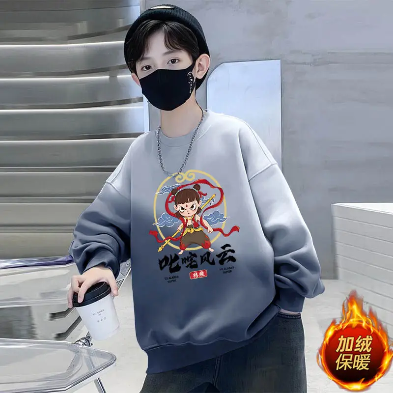Boys Cartoon Sweatshirt Gradient Purple White Long Sleeve