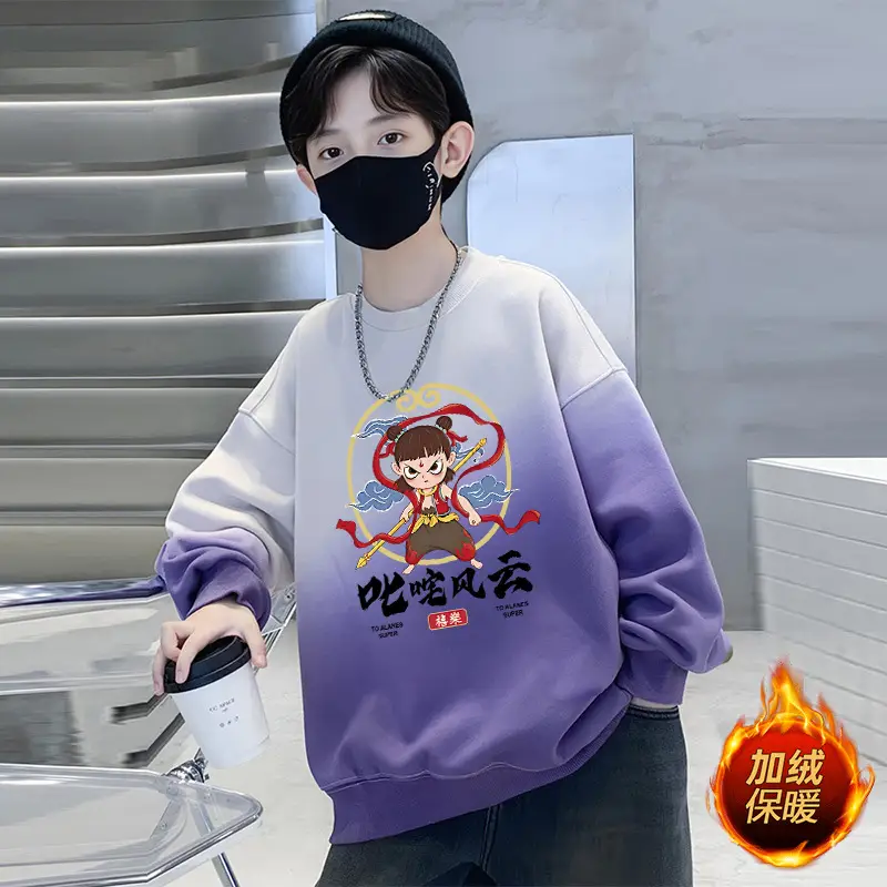 Boys Cartoon Sweatshirt Gradient Purple White Long Sleeve