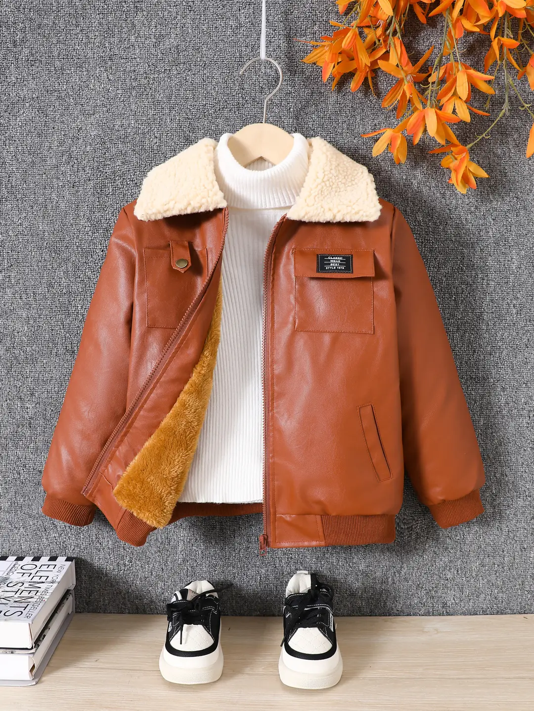 Boys' Leather Jacket Autumn and Winter Fleece-Lined 2025 New Medium and Large Children's Motorcycle Jacket Korean Style Warm Casual Jacket Trendy