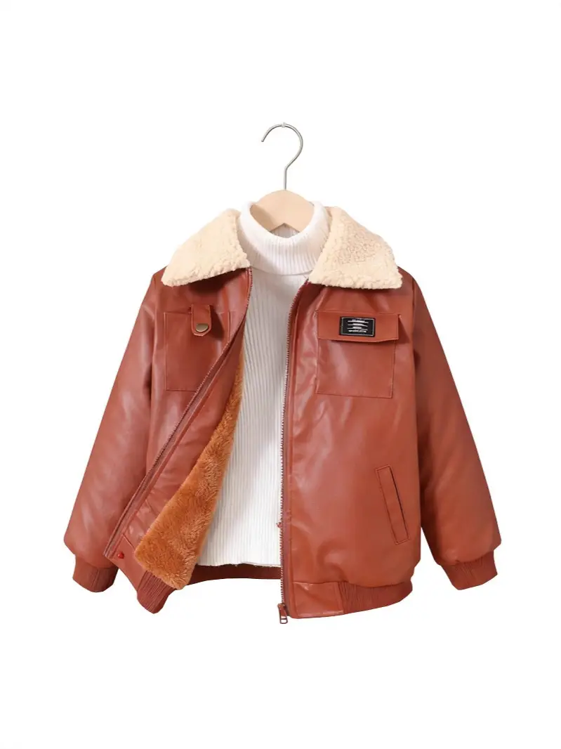 Boys' Leather Jacket Autumn and Winter Fleece-Lined 2025 New Medium and Large Children's Motorcycle Jacket Korean Style Warm Casual Jacket Trendy