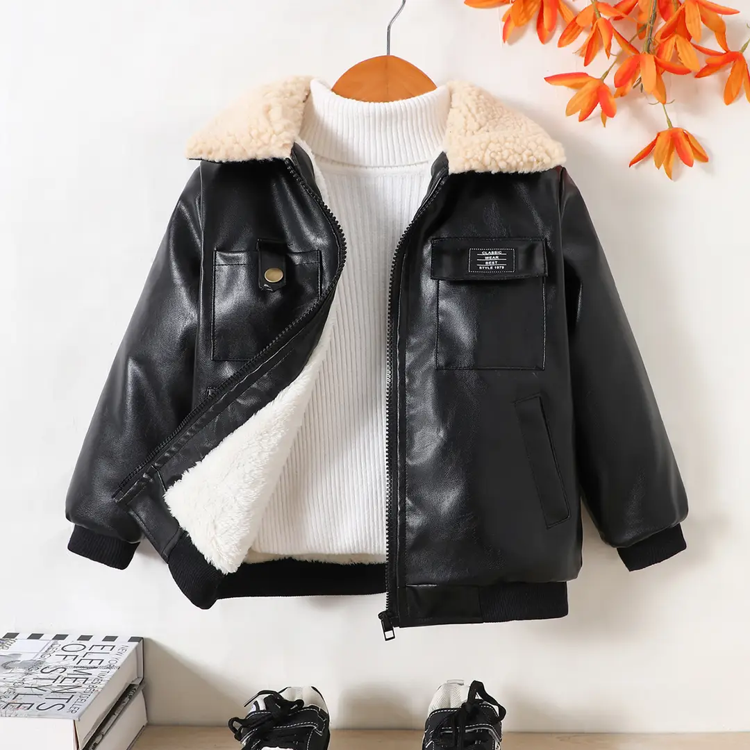 Boys' Leather Jacket Autumn and Winter Fleece-Lined 2025 New Medium and Large Children's Motorcycle Jacket Korean Style Warm Casual Jacket Trendy