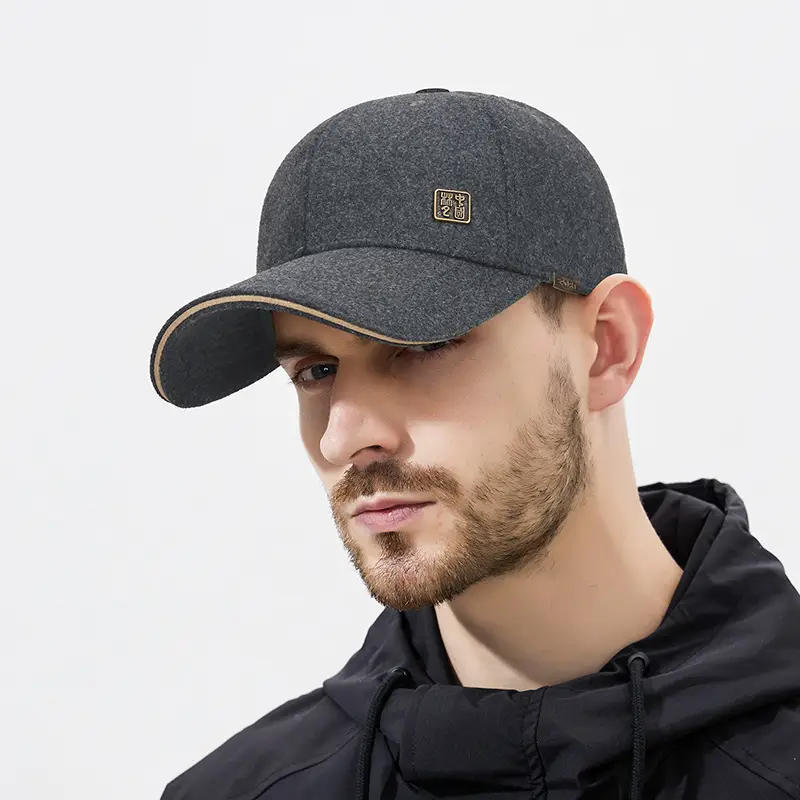 Men Wool Baseball Cap with Adjustable Brim & Sun Protection - Image 2