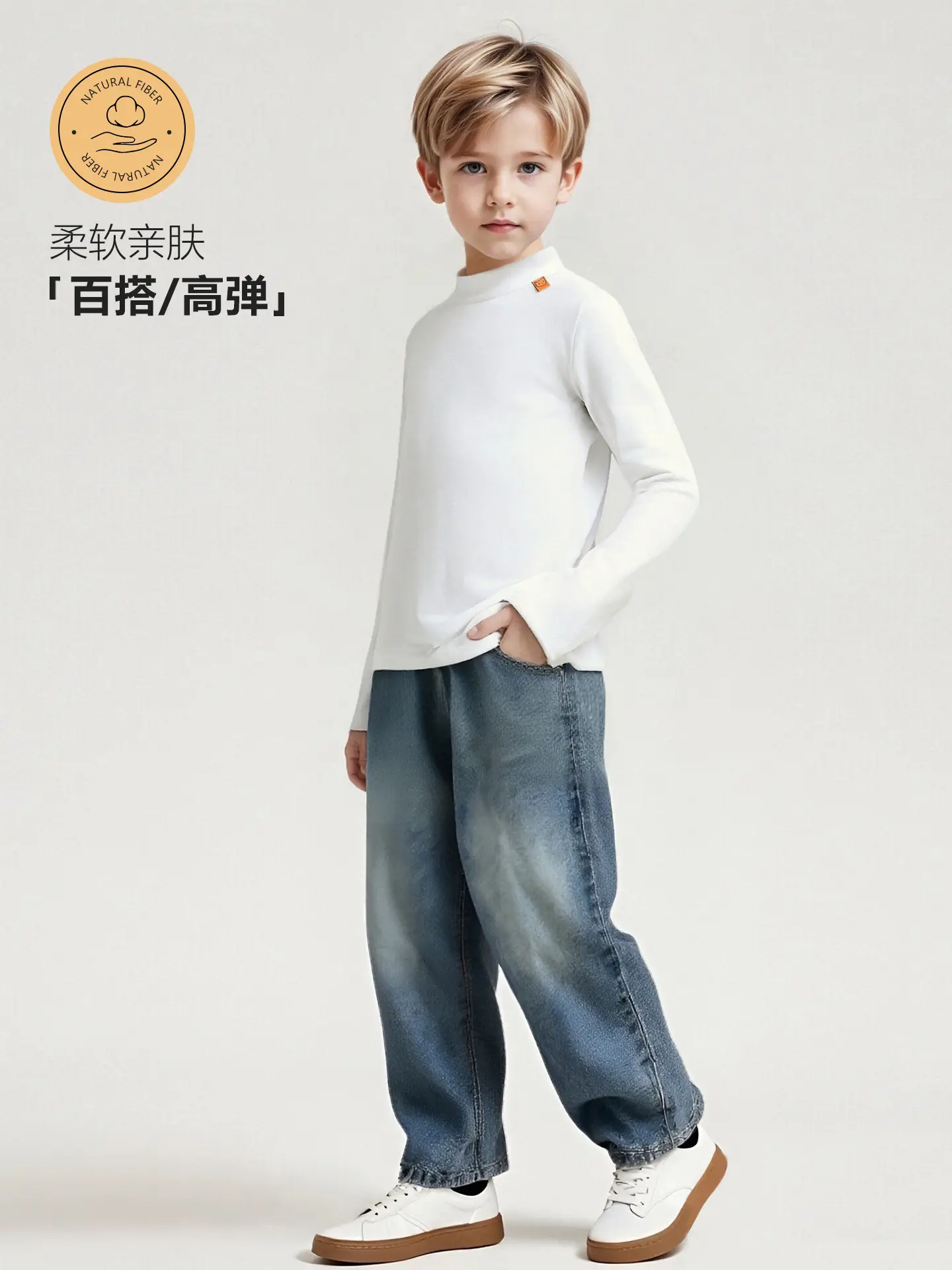 Boy's Black Long Sleeve T-Shirt with Half Turtleneck - Image 9