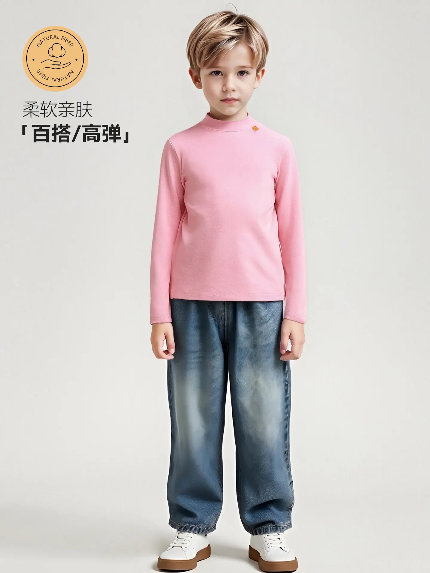 Boy's Black Long Sleeve T-Shirt with Half Turtleneck - Image 11