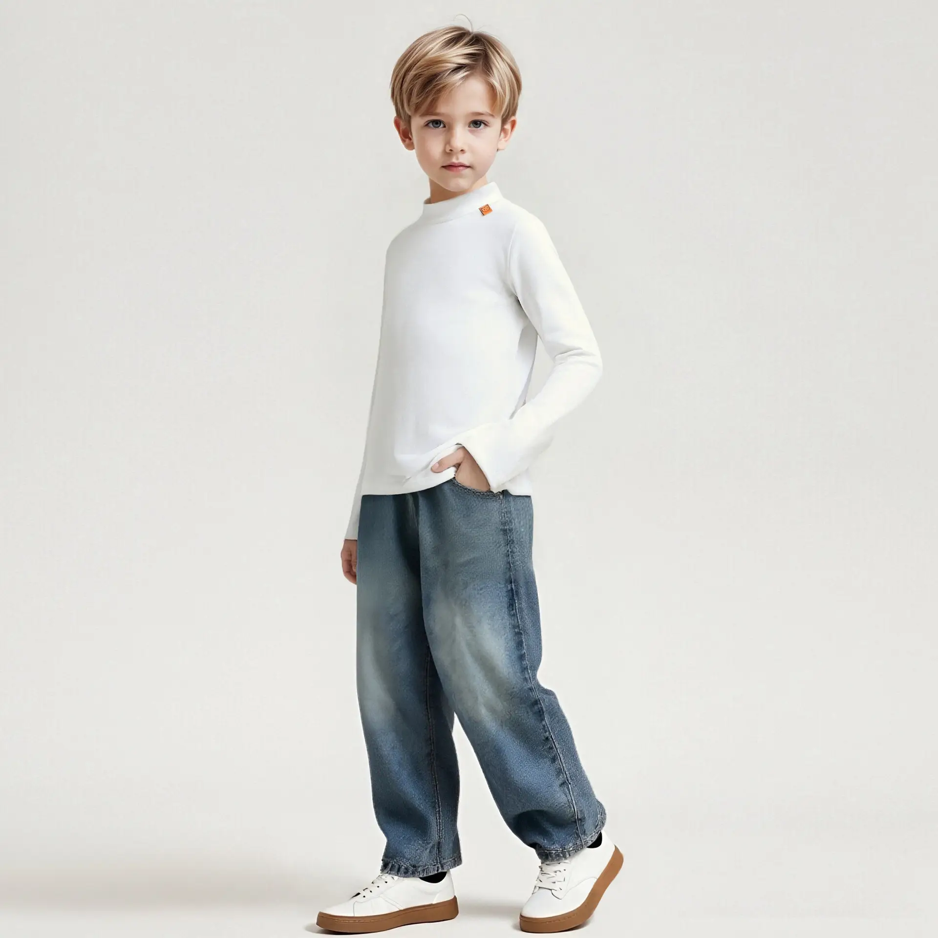 Boy's Black Long Sleeve T-Shirt with Half Turtleneck - Image 4