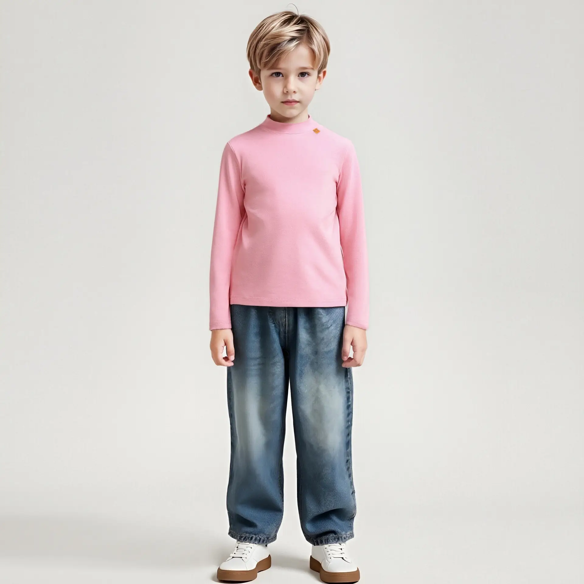Boy's Black Long Sleeve T-Shirt with Half Turtleneck - Image 6