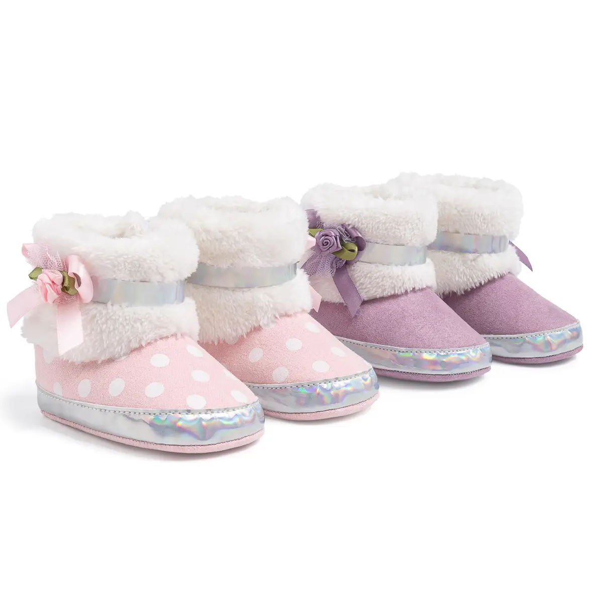 Pink Velvet Bow Baby Boots for Toddler Warm Non-Slip
