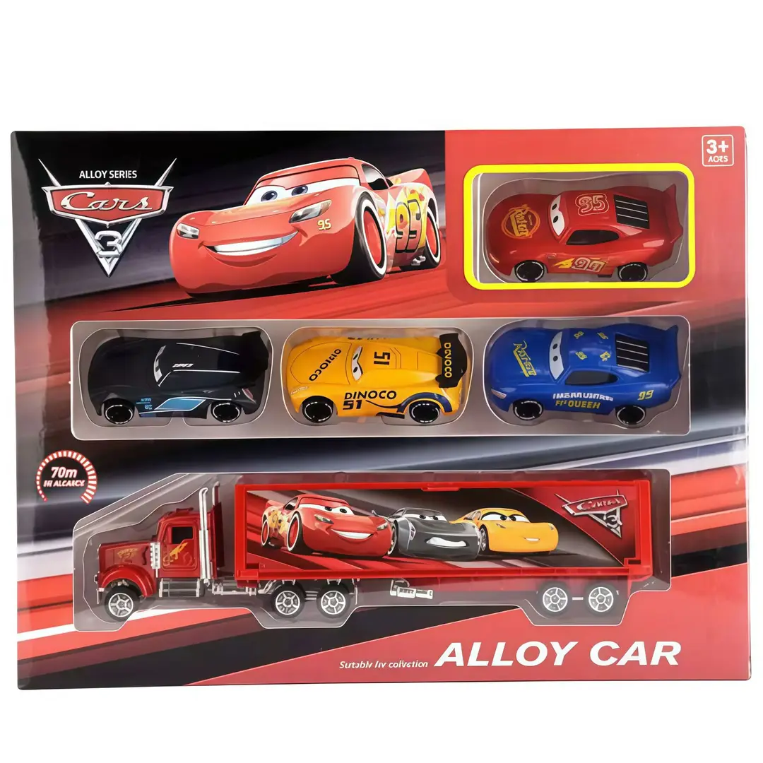 Cross-Border Cars Model Lightning Mcqueen Board Teeth Uncle Mcqueen Pull Back Toy Alloy Car Set Combination Wholesale