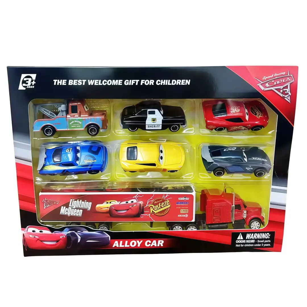 Cross-Border Cars Model Lightning Mcqueen Board Teeth Uncle Mcqueen Pull Back Toy Alloy Car Set Combination Wholesale