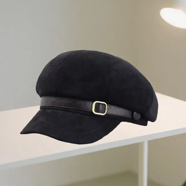 Women Suede Retro Cap Brown Duck Tongue Beret - Image 6