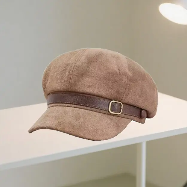 Women Suede Retro Cap Brown Duck Tongue Beret - Image 7
