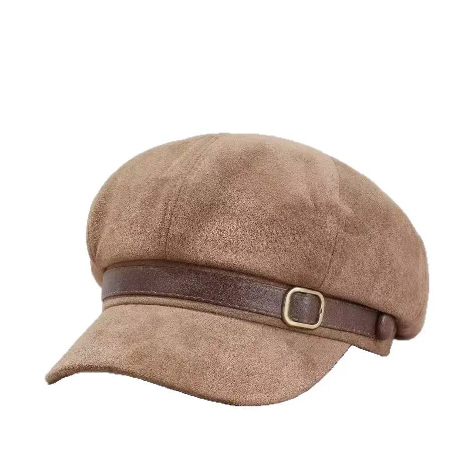 Women Suede Retro Cap Brown Duck Tongue Beret - Image 8