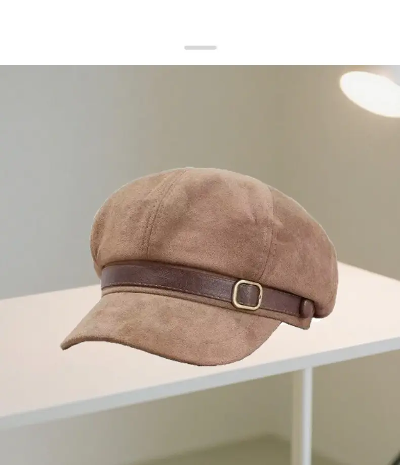 Women Suede Retro Cap Brown Duck Tongue Beret — feature 10