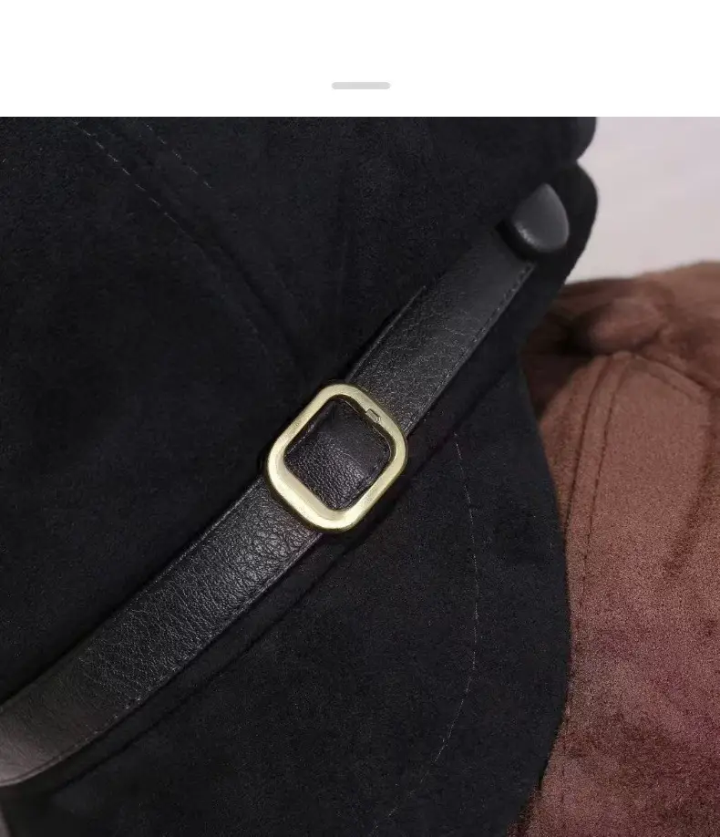 Women Suede Retro Cap Brown Duck Tongue Beret — feature 11