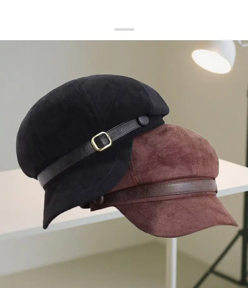Women Suede Retro Cap Brown Duck Tongue Beret — feature 7