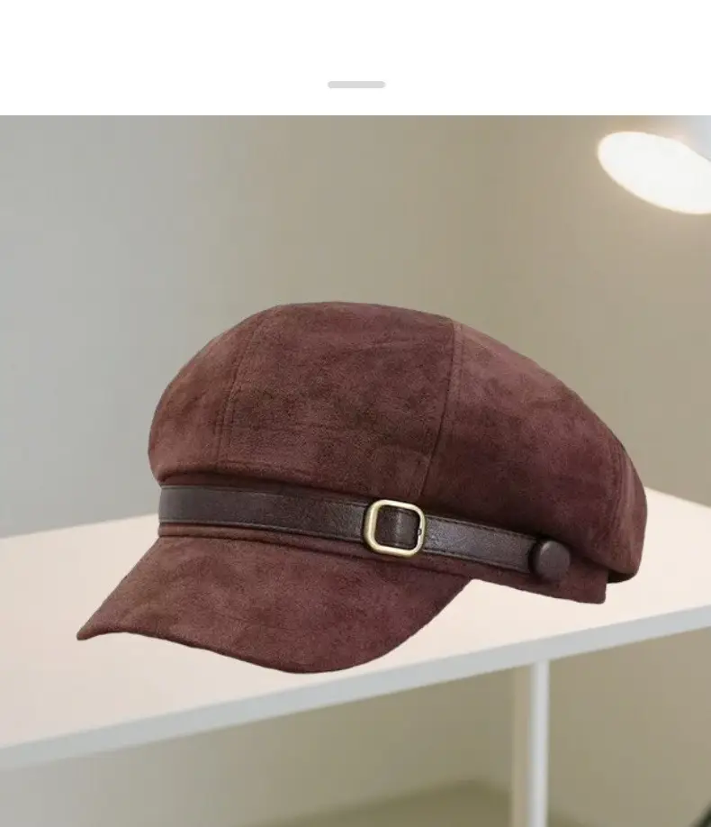 Women Suede Retro Cap Brown Duck Tongue Beret — feature 8