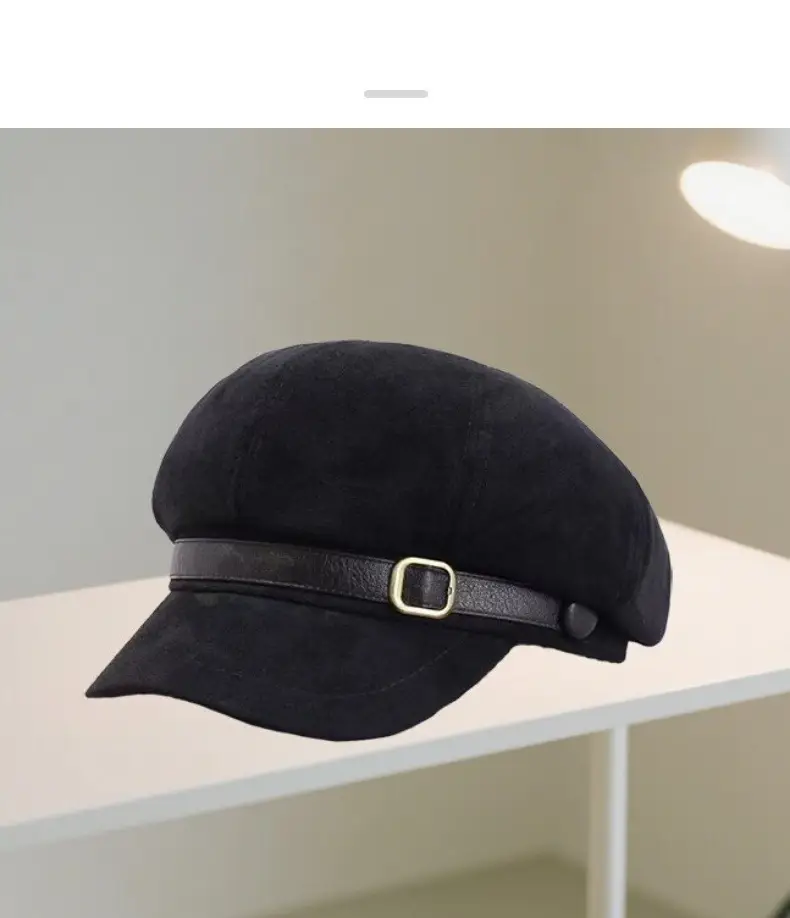 Women Suede Retro Cap Brown Duck Tongue Beret — feature 9