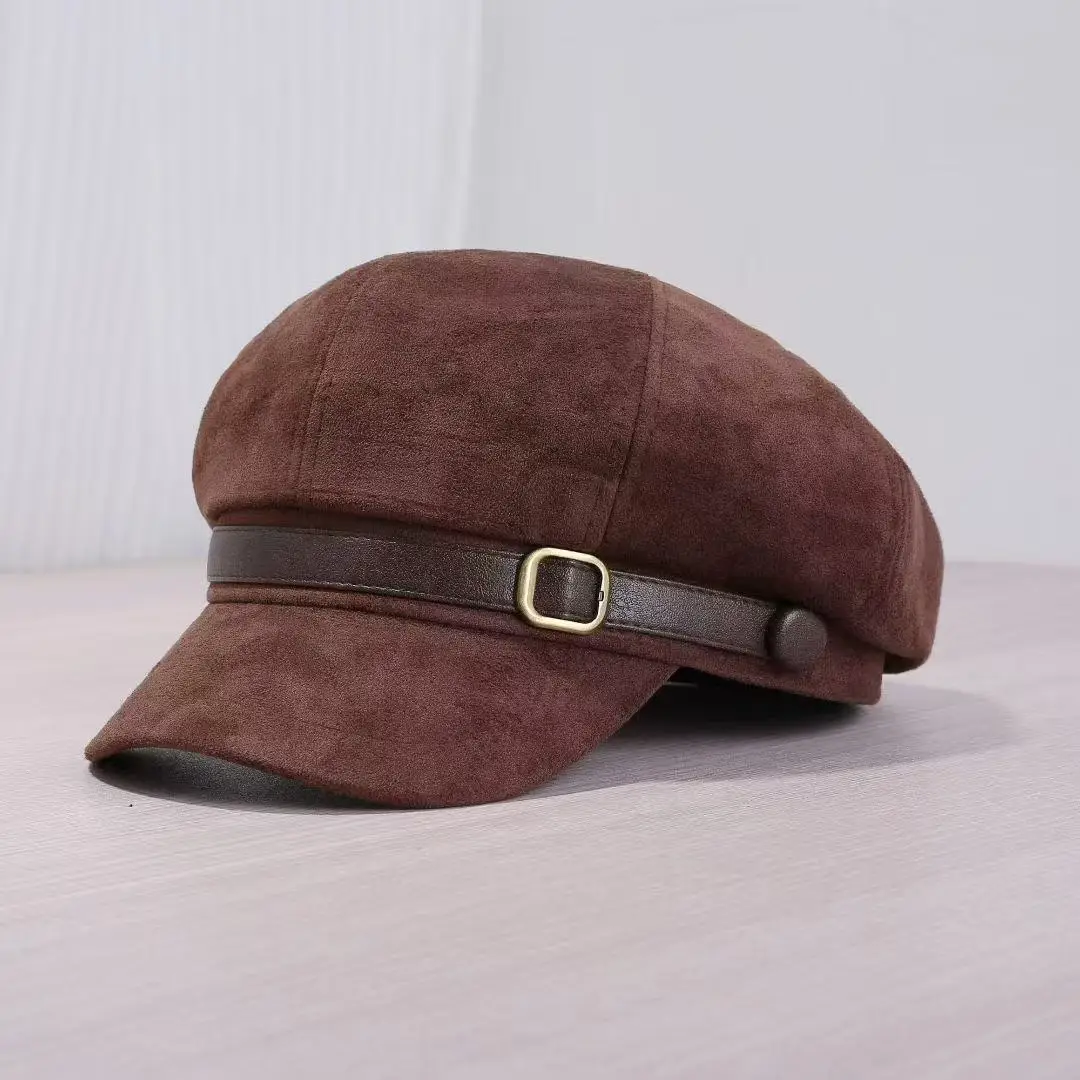 Women Suede Retro Cap Brown Duck Tongue Beret - Image 2