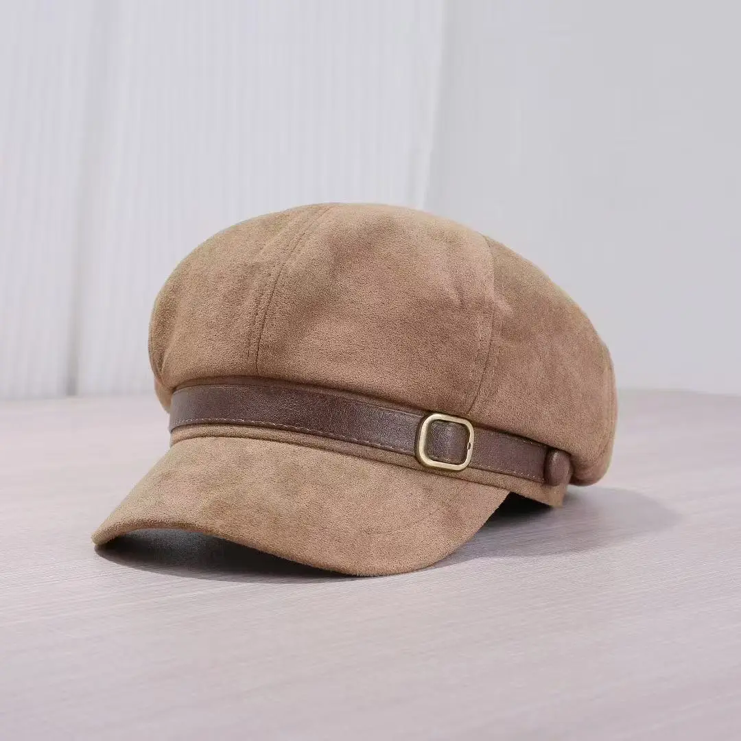 Women Suede Retro Cap Brown Duck Tongue Beret - Image 3