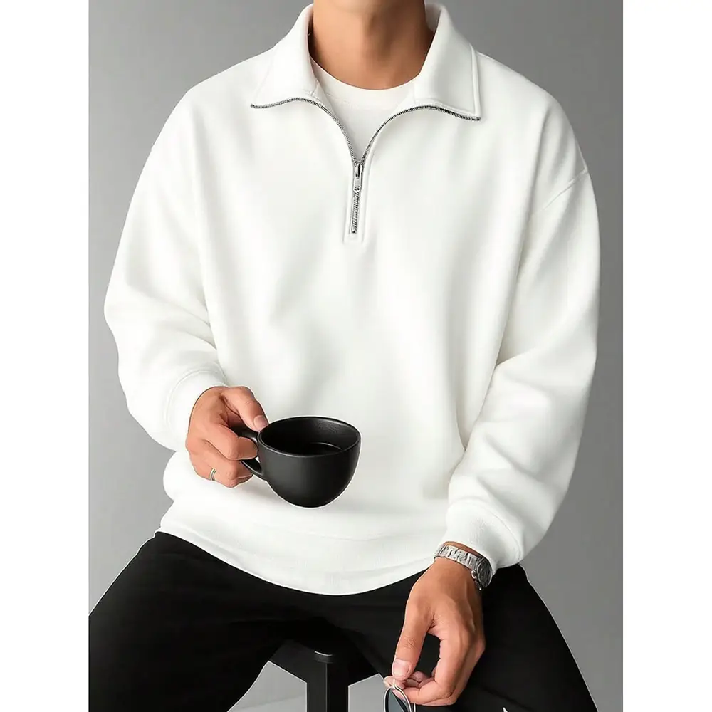 Men's Black Zip-Fold Sweatshirt with Cup