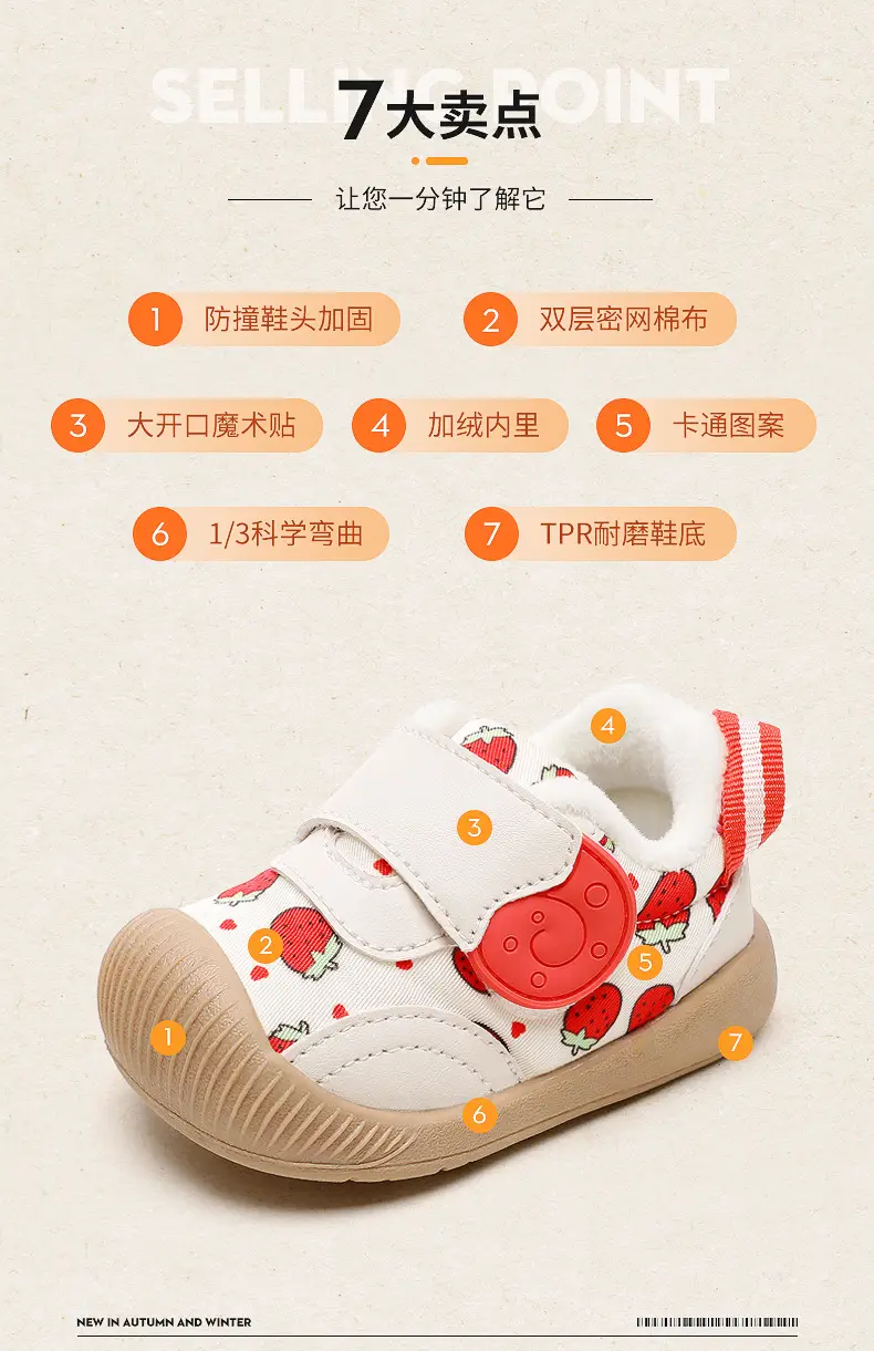 White Fleece-Lined Toddler Shoes for 1-2 Years — feature 8