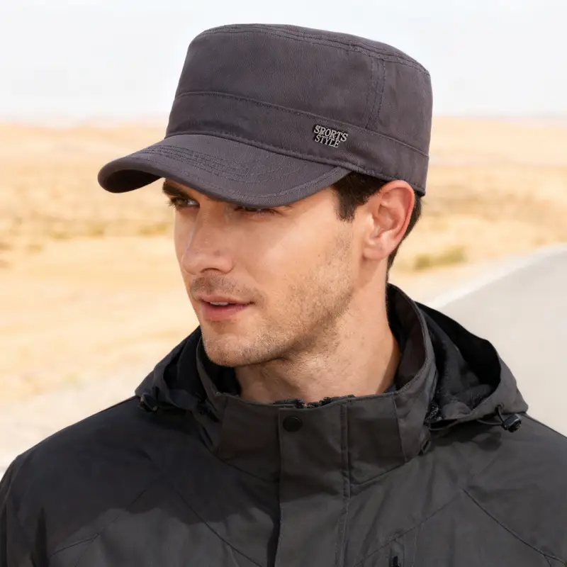 Men's Cotton Flat Cap Sunshade Logo Grey