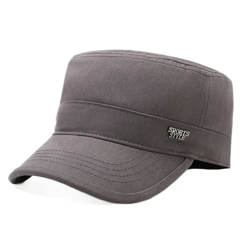 Men's Cotton Flat Cap Sunshade Logo Grey