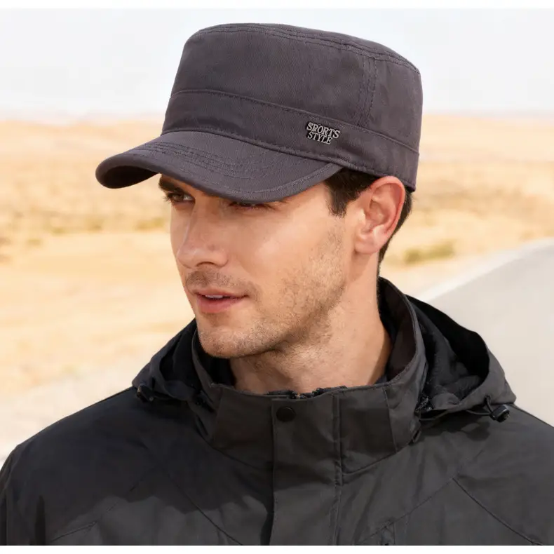 Men's Cotton Flat Cap Sunshade Logo Grey — feature 16