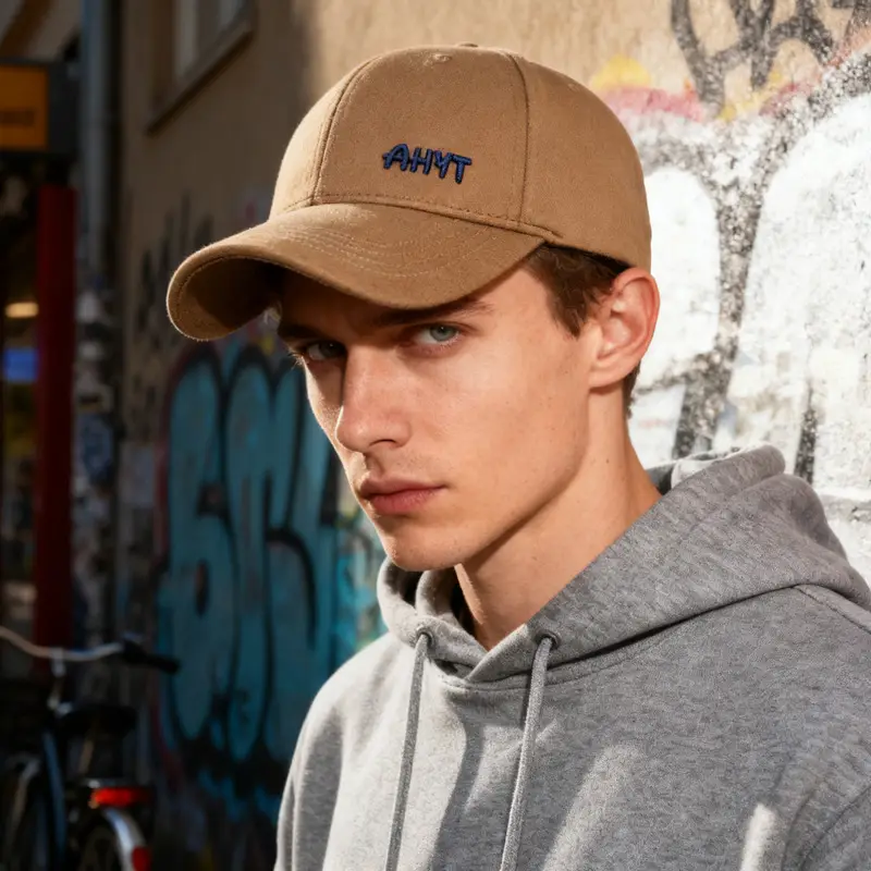 Men's Beige Embroidered Baseball Cap Autumn Winter Warm