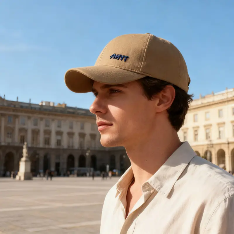 Men's Beige Embroidered Baseball Cap Autumn Winter Warm