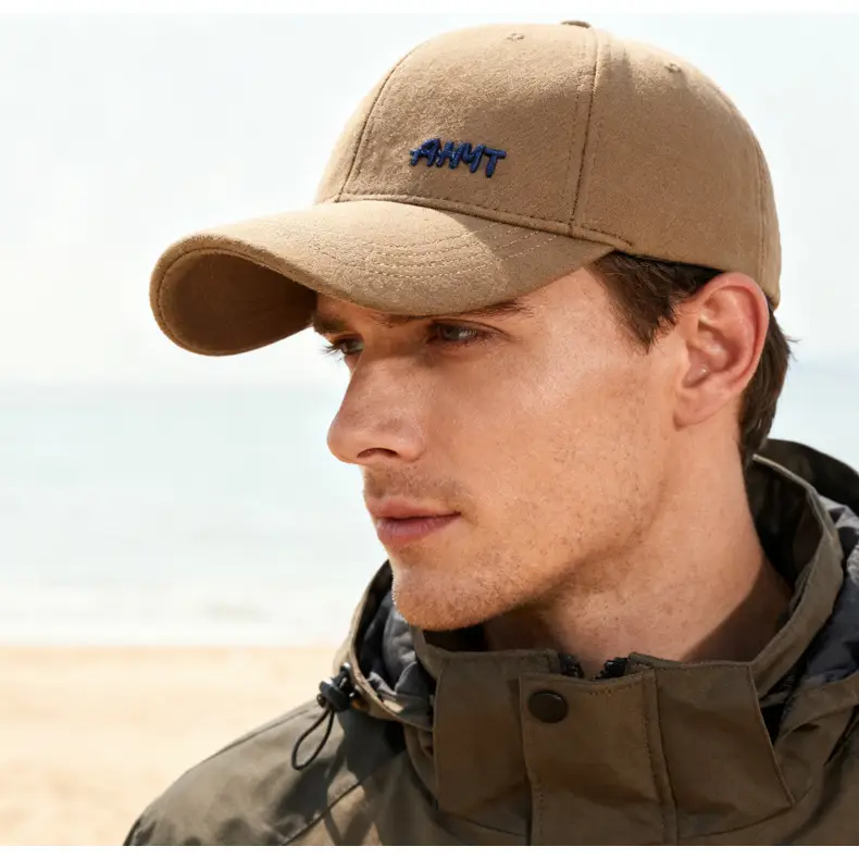 Men's Beige Embroidered Baseball Cap Autumn Winter Warm — feature 16