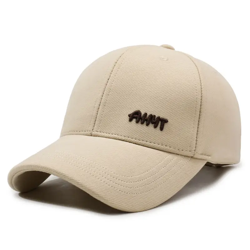 Men's Beige Embroidered Baseball Cap Autumn Winter Warm