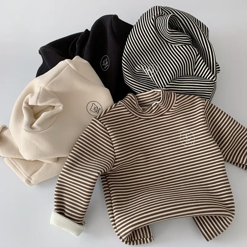 Boys Fleece Lined Striped Turtleneck Shirt with Booties - Image 7
