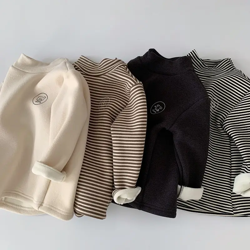 Boys Fleece Lined Striped Turtleneck Shirt with Booties - Image 8