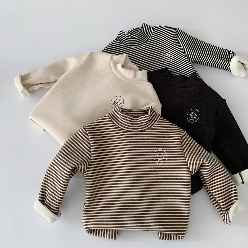 Boys Fleece Lined Striped Turtleneck Shirt with Booties — feature 1
