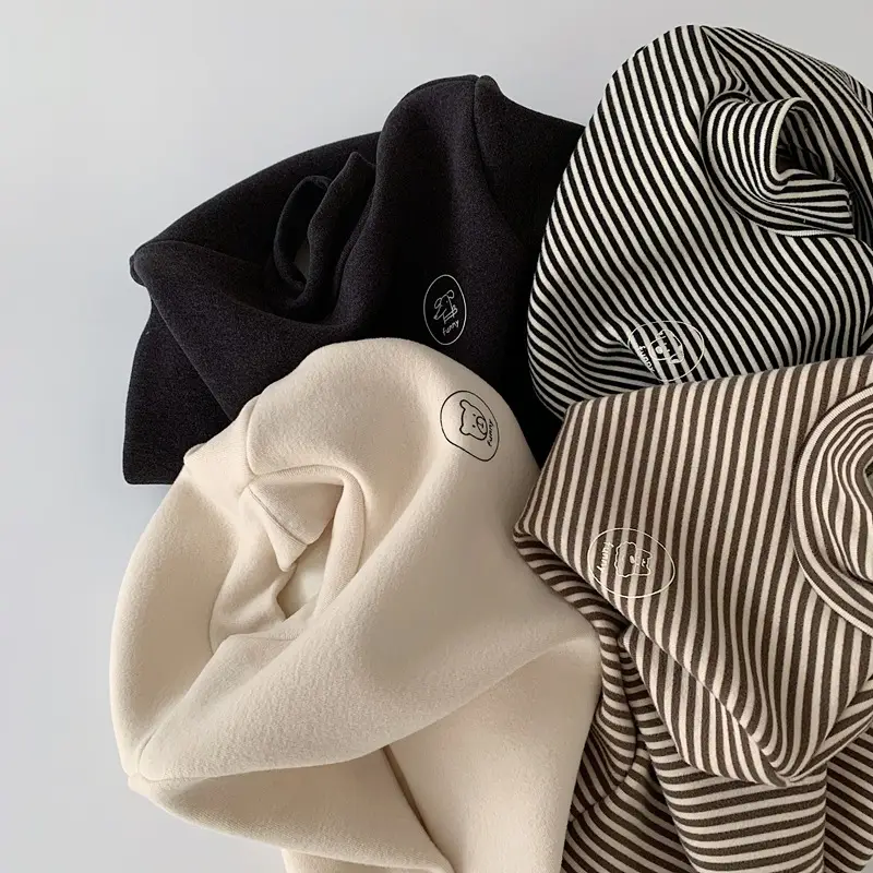 Boys Fleece Lined Striped Turtleneck Shirt with Booties — feature 12