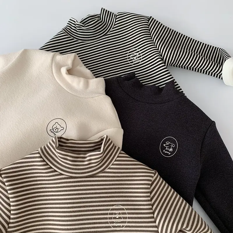 Boys Fleece Lined Striped Turtleneck Shirt with Booties — feature 3
