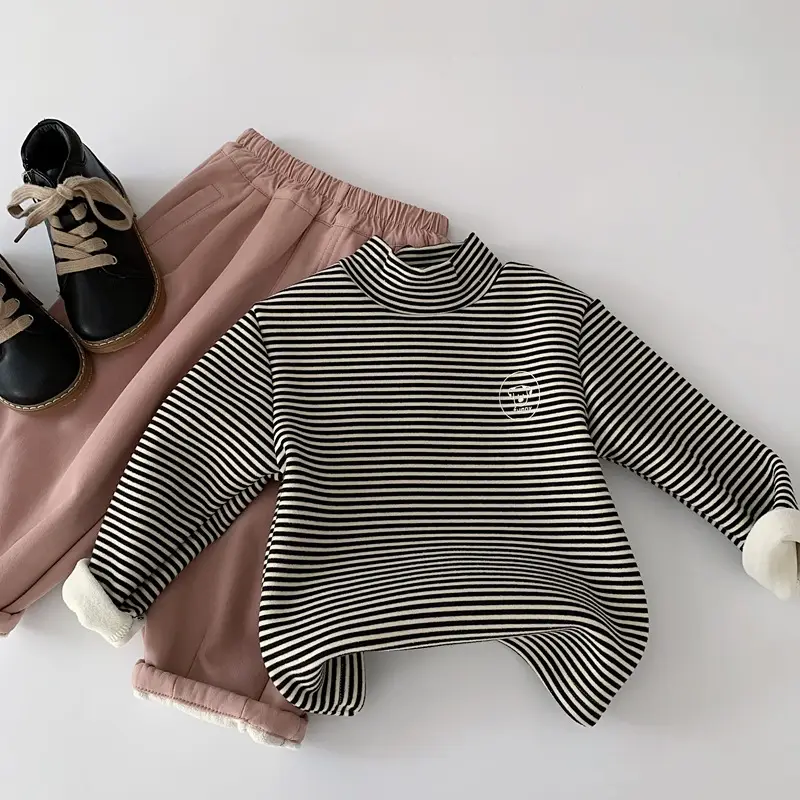 Boys Fleece Lined Striped Turtleneck Shirt with Booties — feature 6