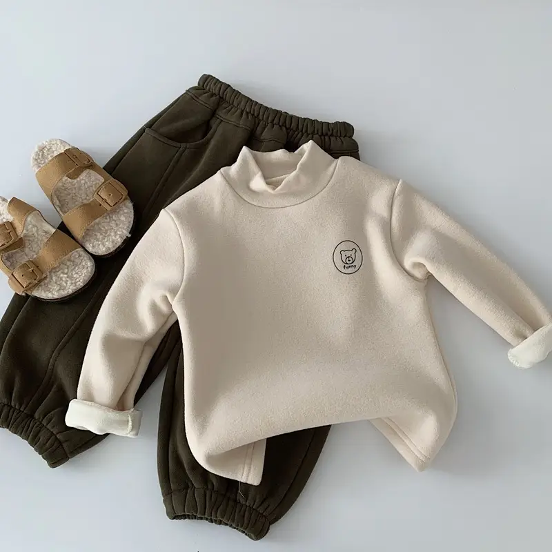 Boys Fleece Lined Striped Turtleneck Shirt with Booties - Image 3