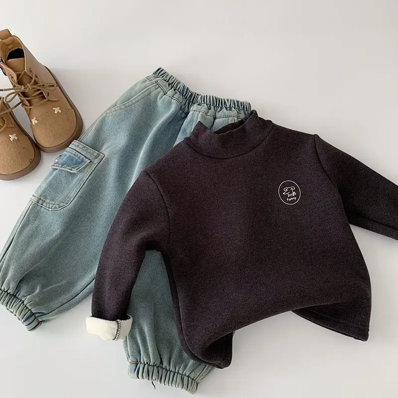 Boys Fleece Lined Striped Turtleneck Shirt with Booties - Image 4