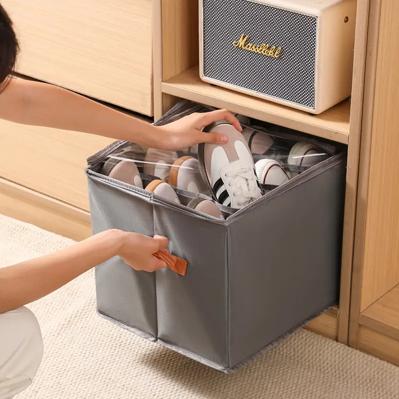 Fabric Multifunctional Compartmentalized Debris Storage Box Foldable Dustproof and Moisture-Proof Shoe Box with Lid Washable Storage Box