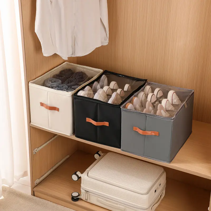 Fabric Multifunctional Compartmentalized Debris Storage Box Foldable Dustproof and Moisture-Proof Shoe Box with Lid Washable Storage Box