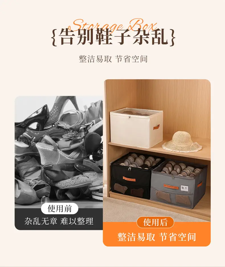 Fabric Multifunctional Compartmentalized Debris Storage Box Foldable Dustproof and Moisture-Proof Shoe Box with Lid Washable Storage Box — feature 2