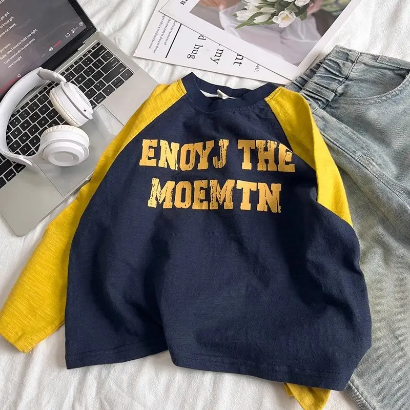 Boys Long Sleeve T-Shirt Navy Yellow 2025