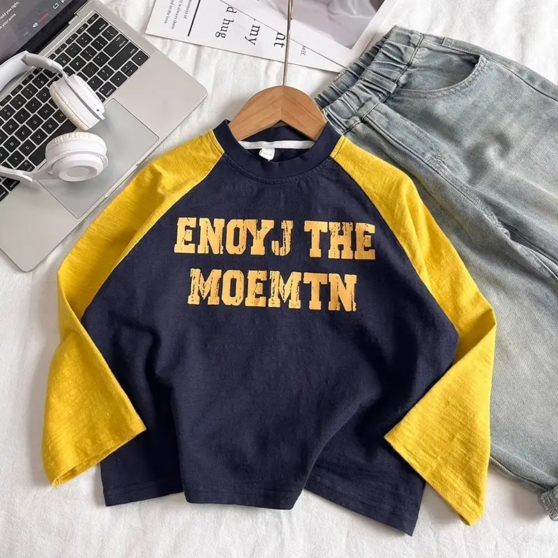 Boys Long Sleeve T-Shirt Navy Yellow 2025 — feature 2