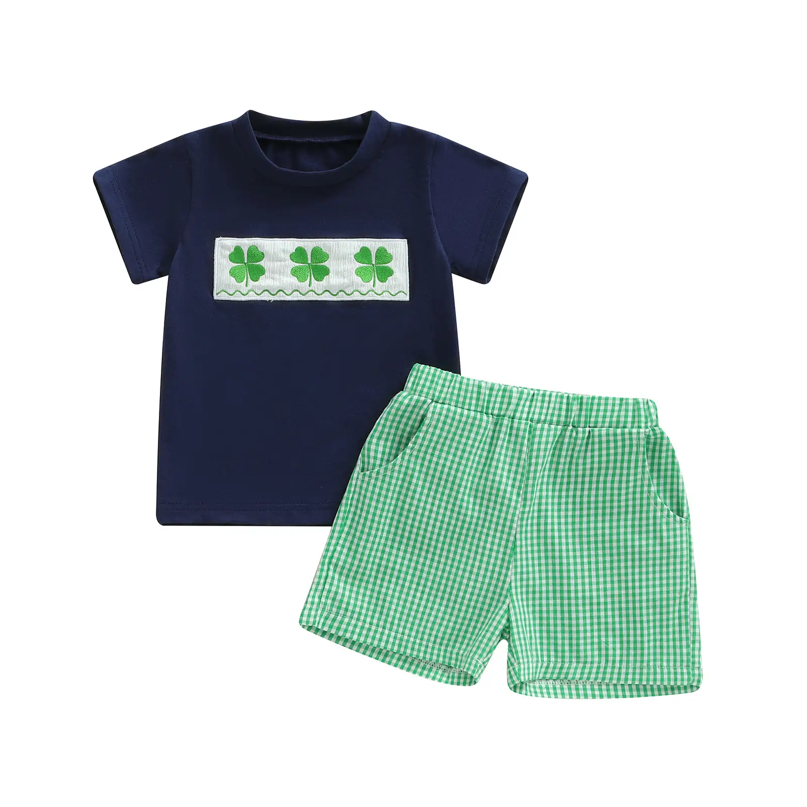 Boys St. Patrick's Day T-Shirt Shorts Set Navy Green — feature 3