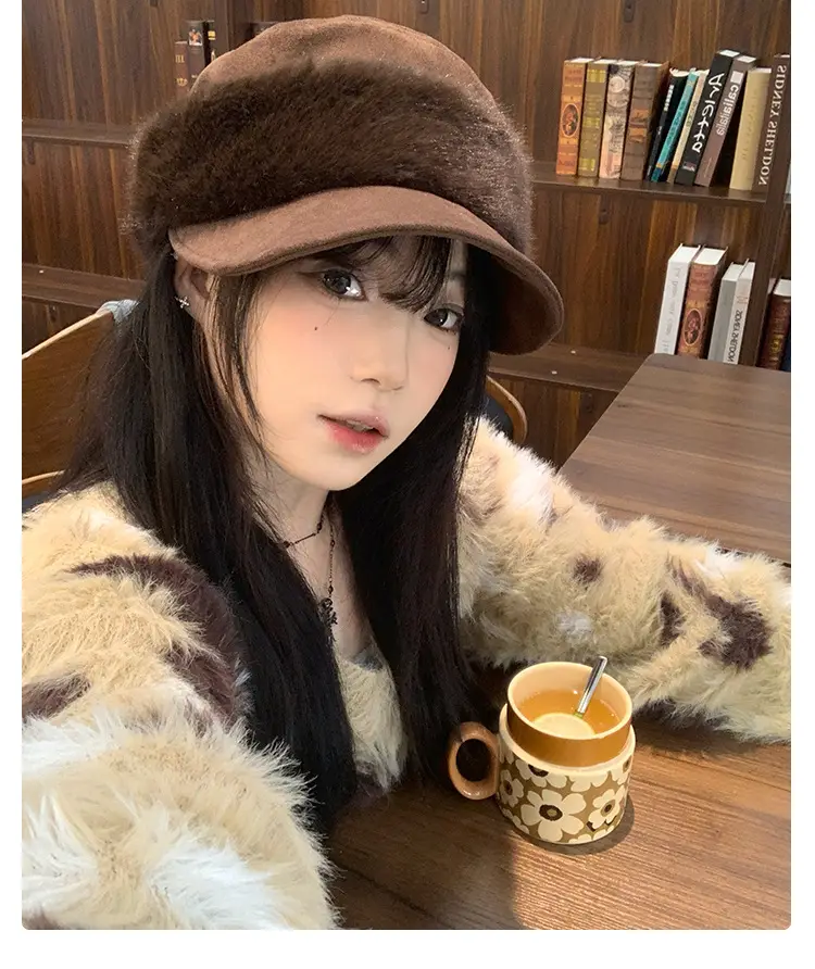 Plush Spliced Duckbill Hat for Women Winter Warm — feature 10