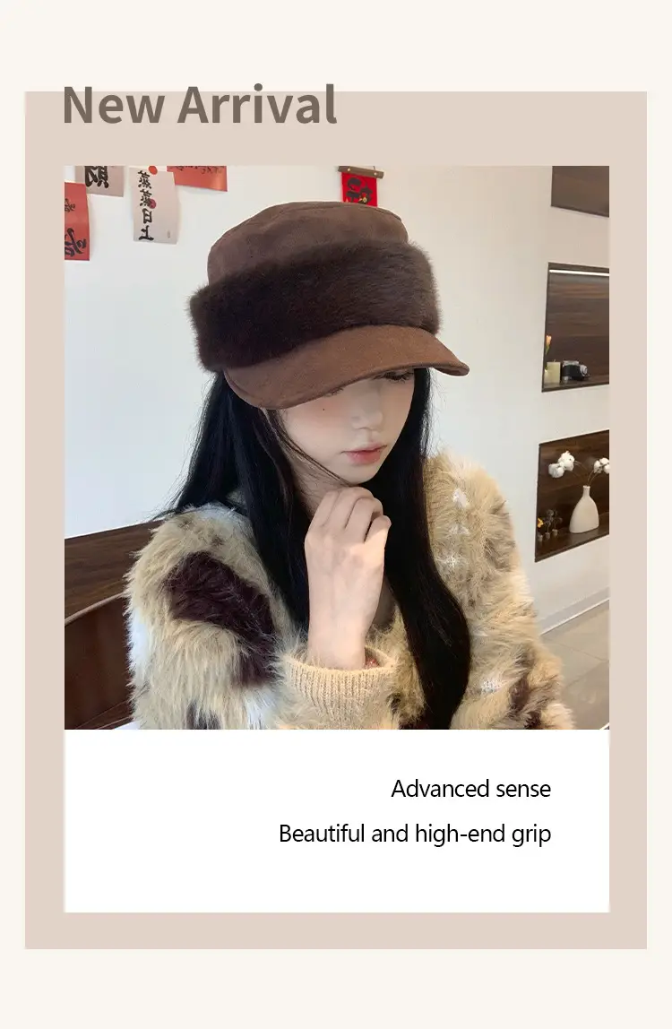Plush Spliced Duckbill Hat for Women Winter Warm — feature 2