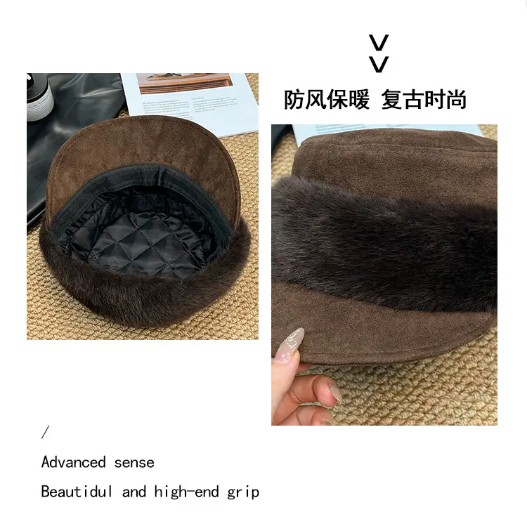 Plush Spliced Duckbill Hat for Women Winter Warm — feature 5